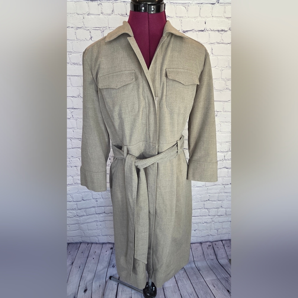 New York & Company Tan Midi Dress with Tie Belt